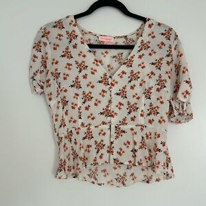 White button up peplum tee shirt with flowers